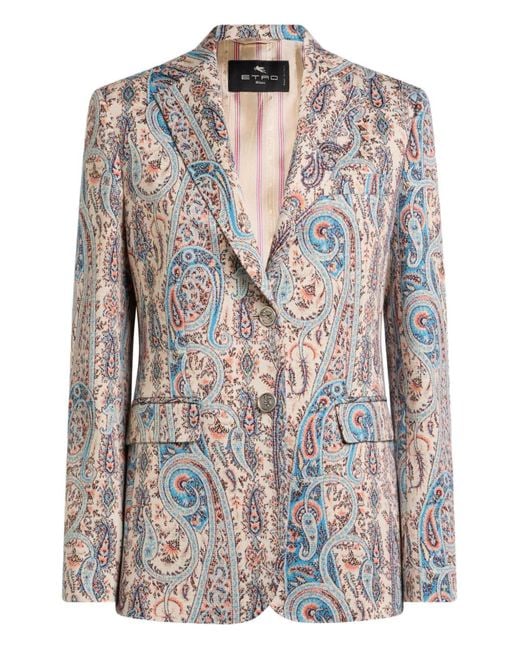 Etro Natural Single-Breasted Cotton-Blend Jacquard Jacket With Paisley Foliage