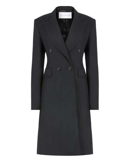 Nina Ricci Black Gabardine Frock Double-Breasted Coat