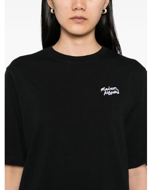 Maison Kitsuné Black Handwriting Embroidered T-Shirt