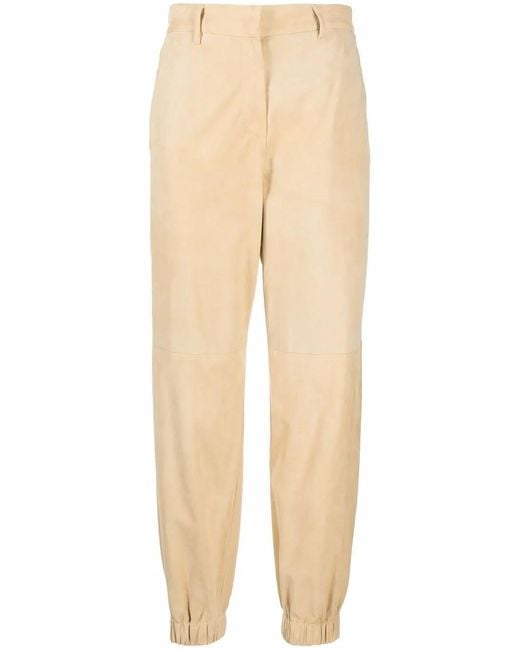 Brunello Cucinelli Natural Cuffed-Ankle Leather Trousers