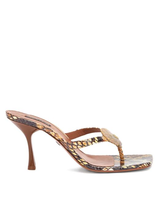 Roberto Cavalli Brown Snake-Print Heeled Sandals