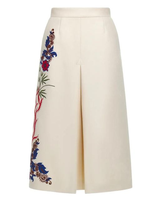 Gonna Midi Con Ricamo A Fiori di Roberto Cavalli in White