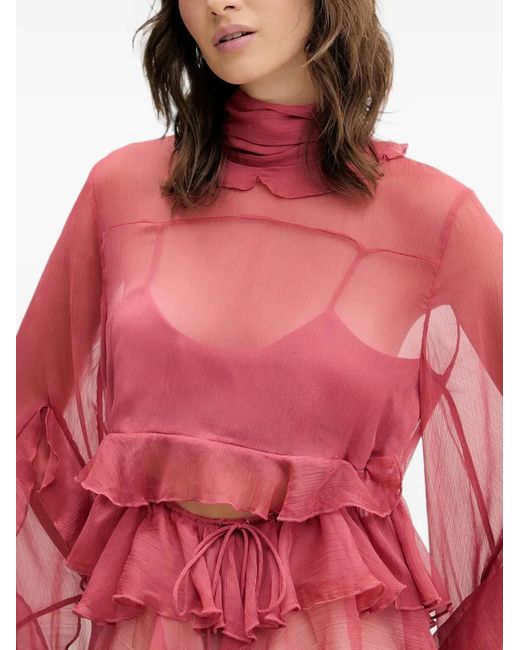 Bardot Red Blouse Anyssa À Volants