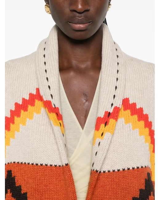 Kujten Orange Intarsia-Knit Shawl-Collar Cardigan