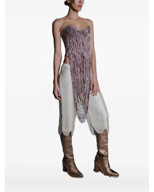 Bless Red Talara Fringe-Trimmed Strapless Top