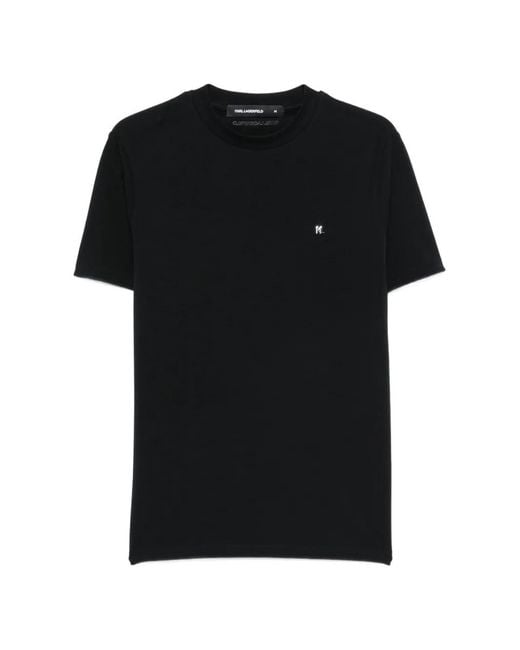 Karl Lagerfeld Black Logo-Plaque Crew-Neck Cotton T-Shirt for men
