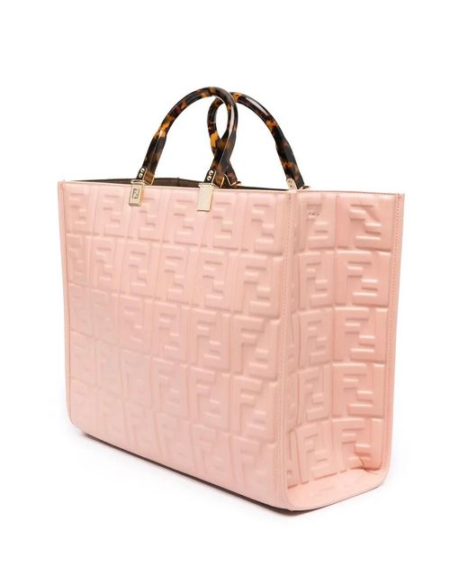 Borsa shopper media 'sunshine' con motivo ff a rilievo all-over in pelle donna di Fendi in Pink