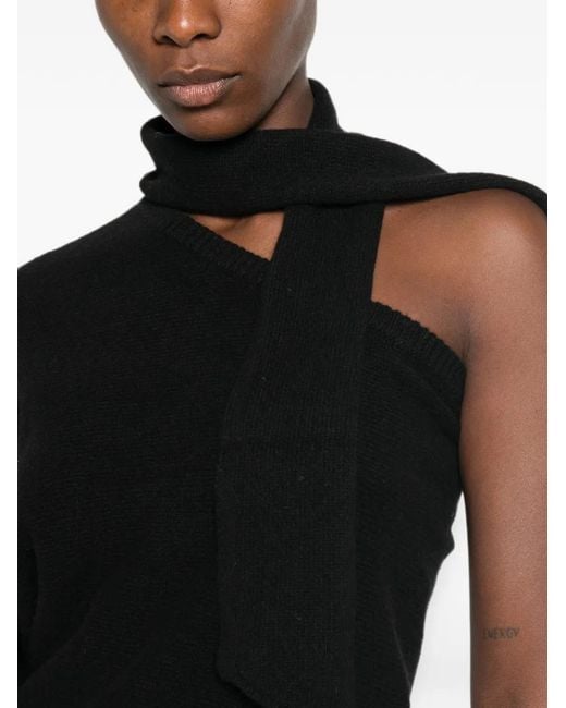 FEDERICA TOSI Black One-Shoulder Scarf-Detail Sweater And Scarf Set