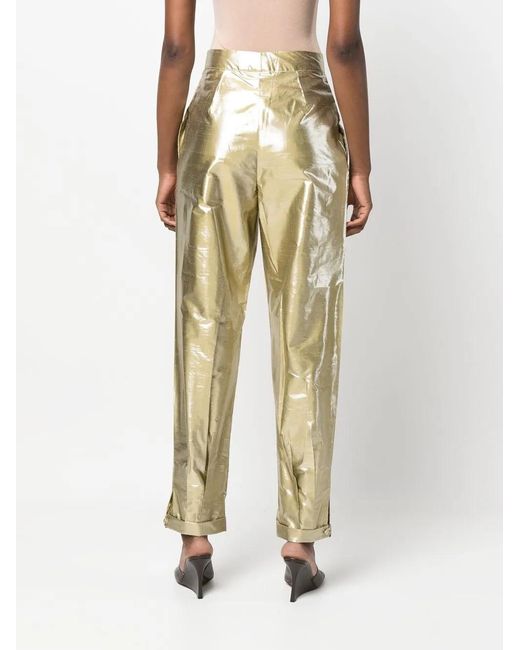 Lukhanyo Mdingi Yellow Metallic-Effect Silk Trousers