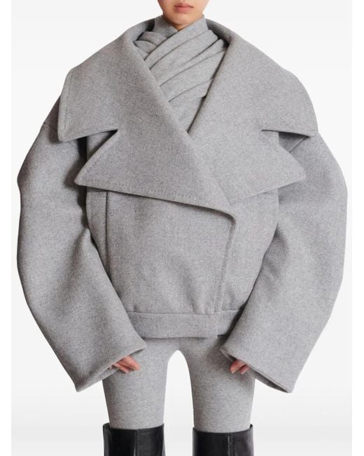 Abrigo Con Solapas Oversize Balmain de color Gray