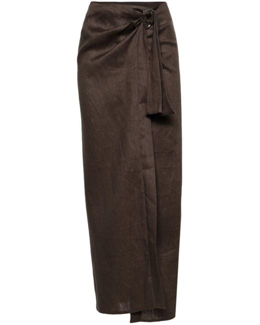 MANURI Brown Asymmetric Linen Maxi Skirt