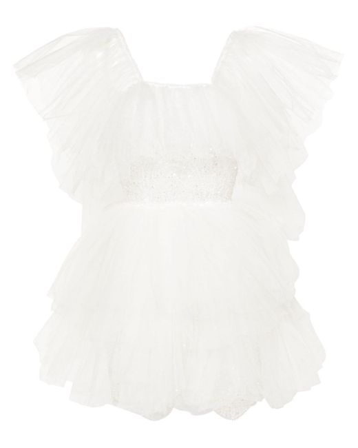 Loulou White Floral-embroidered Tulle Minidress