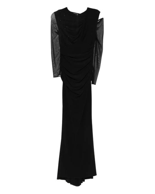 Talbot Runhof Black Ruched Mesh Dress