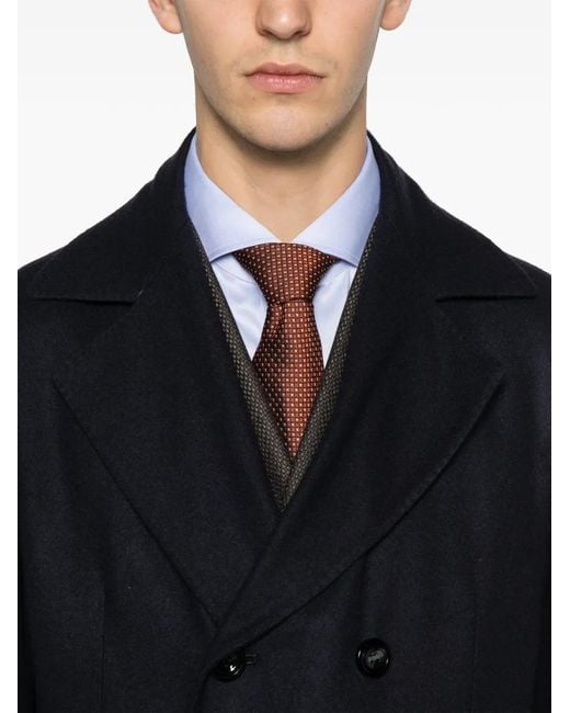 Kiton Blue Double-Breasted Cashmere Coat for men