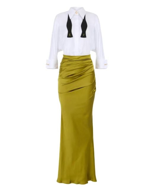 Elisabetta Franchi Green Bow-Tie Draped Maxi Dress
