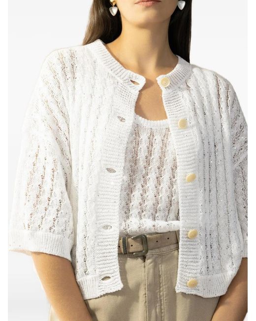 Brunello Cucinelli White Button Cable-knit Cardigan