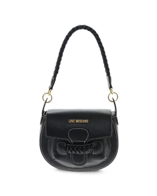 Moschino Black Braided-Detail Saddle Bag