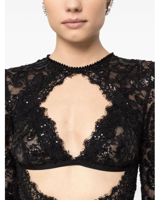 Abito Midi Con Paillettes E Pizzo di Nissa in Black