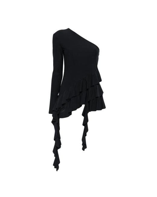 Love Moschino Black One-Shoulder Ruffled Top