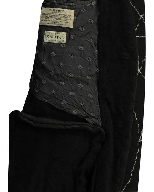Kapital Black Embroidered Collarless Jacket for men