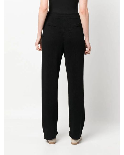 Brunello Cucinelli Black Ribbed-Knit Straight-Leg Trousers