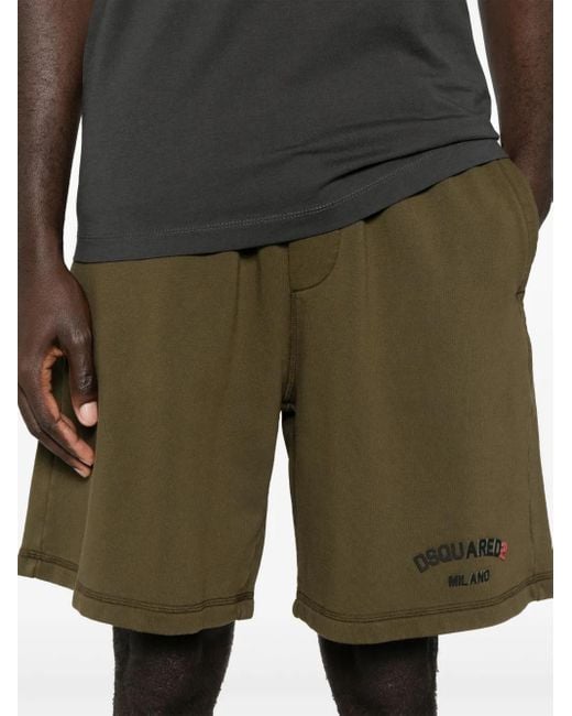 DSquared² Green Relaxed Fit Cotton Shorts With Subtle Branding for men