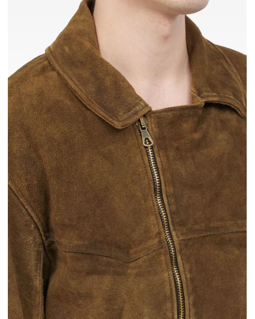 MM6 by Maison Margiela Brown Belted Asymmetrical-Zip Leather Jacket for men