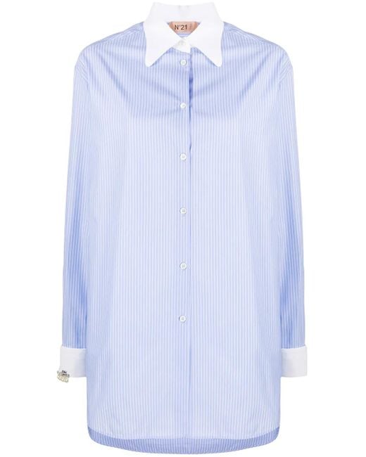 N°21 Blue Pinstriped Long-Line Shirt