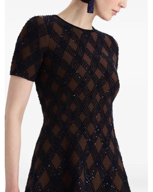Oscar de la Renta Black Robe Courte Évasée À Sequins Argyle