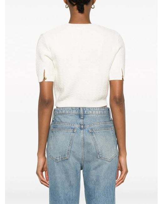 Elisabetta Franchi White Cropped Textured-Knit Jumper