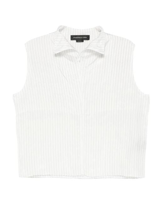 FEDERICO CINA White Pinstripe Sleeveless Blouse
