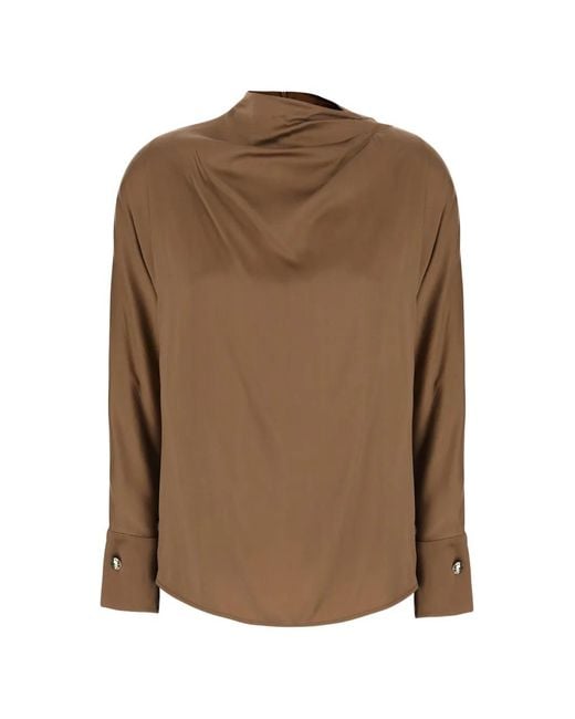 Max Mara Brown Draped Button-Cuff Blouse