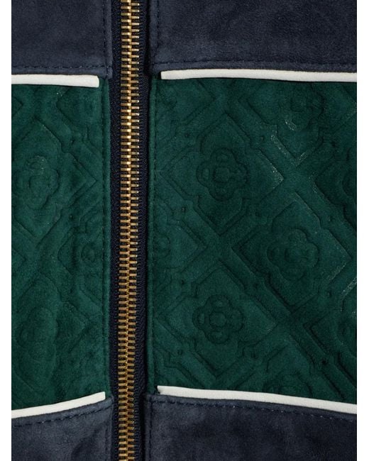 Casablanca Blue Monogram-Pattern Suede Sport Jacket for men