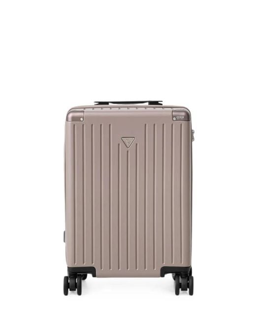 Guess Gray Logo-Plaque Ridged Suitcase