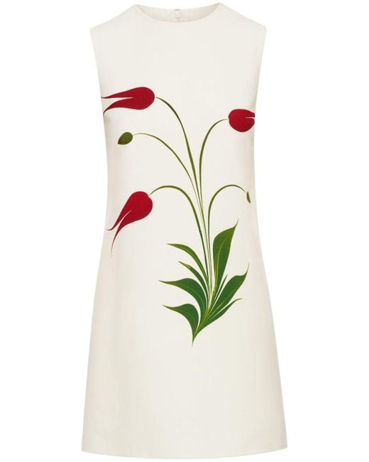 Oscar de la Renta White Tulip-print Mini Dress