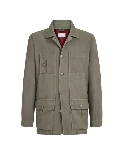 Brunello Cucinelli Gray Cotton And Linen Canvas Outerwear Jacket for men