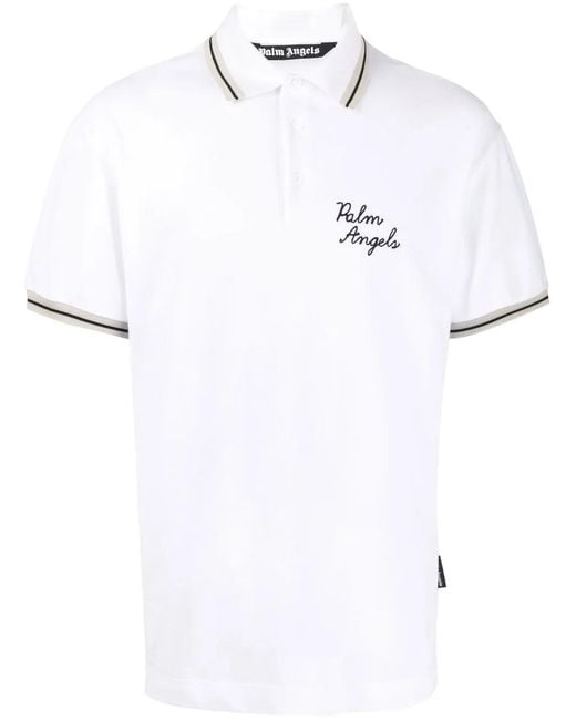 Palm Angels White Logo-embroidered Polo Shirt for men