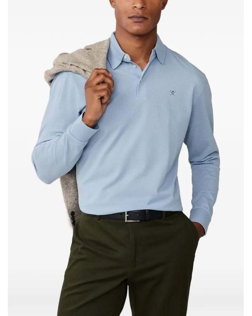 Hackett Blue Long-Sleeve Embroidered Polo Shirt for men