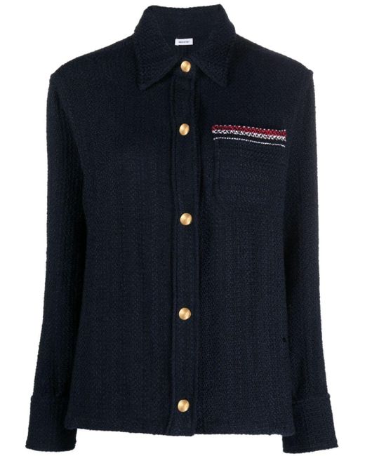 Thom Browne Blue Rwb-striped Tweed Shirt Jacket