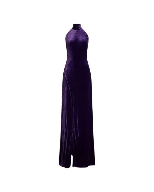 Ralph Lauren Blue Halter-Neck Velvet Maxi Dress