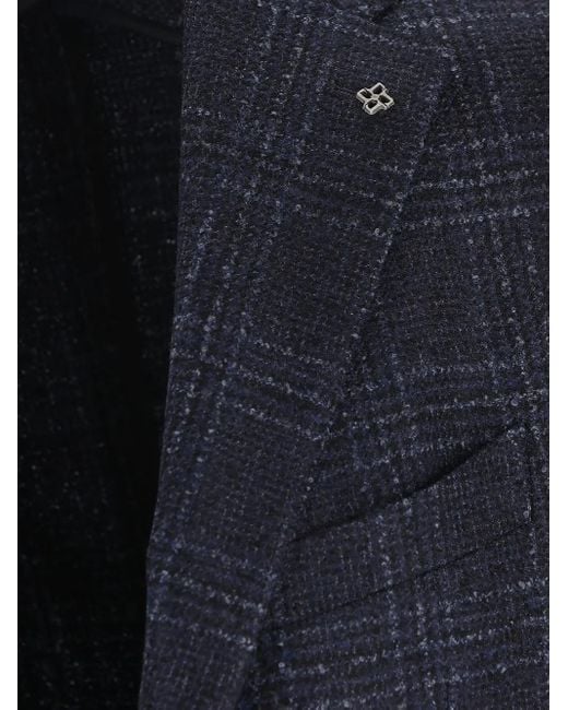 Blazer A Quadri Con Bottoni di Tagliatore in Blue da Uomo