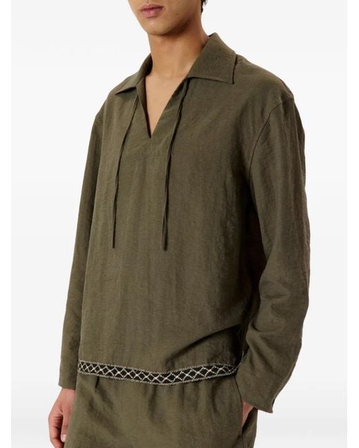 Commas Green Resort Embroidered Front-Tie Shirt for men