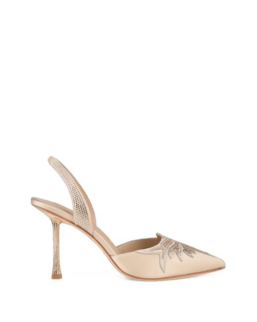 Kat Maconie Natural Karina Crystal-Embellished Slingback Pumps