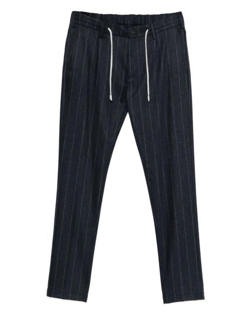 Eleventy Blue Pinstripe Drawstring Trousers for men