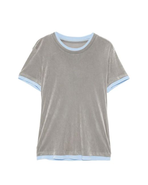 JNBY Gray Contrast-Trim Velvet T-Shirt