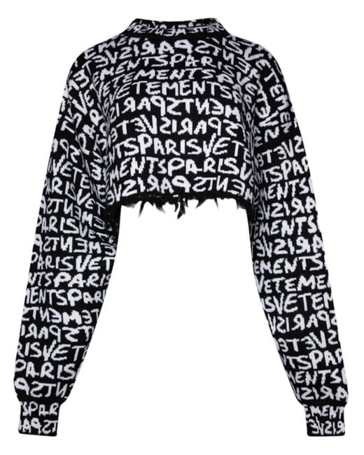 Vetements Black Graffiti-logo Intarsia-knit Merino Jumper