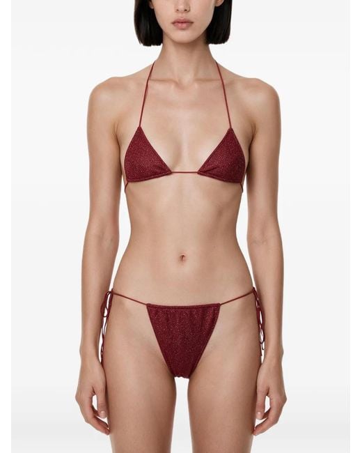 Oseree Red Glitter-Effect Triangle Bikini
