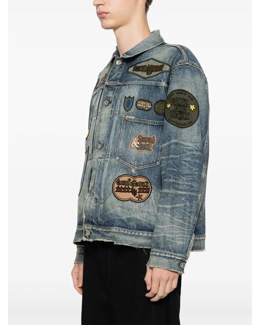 Sacai Blue Patch-Embellished Button-Up Denim Jacket for men