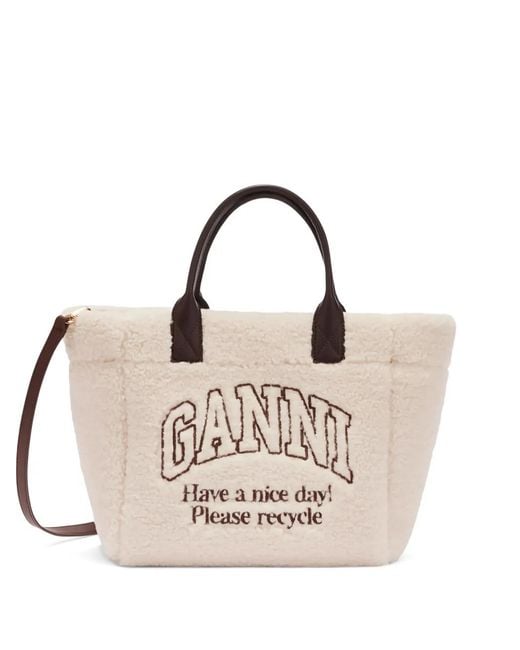 Ganni Natural Logo-Detail Tote Bag