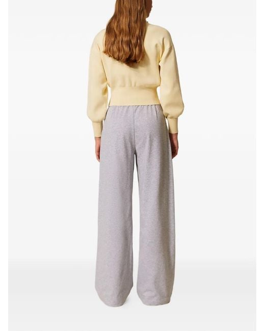 Twinset Gray Wide-Leg Plush Trousers